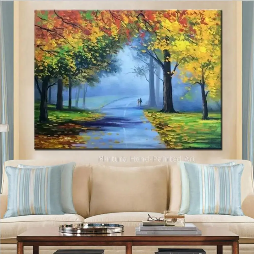 Mintura Large Artwork handpainted Lover Walking Boulevard Autumn Tree Modern Oil Painting On Canvas Wall Art For Room Home Decor 
Mintura Large Artwork handpainted Lover Walking Boulevard Autumn Tree Modern Oil Painting On Canvas Wall Art For Room Home Decor