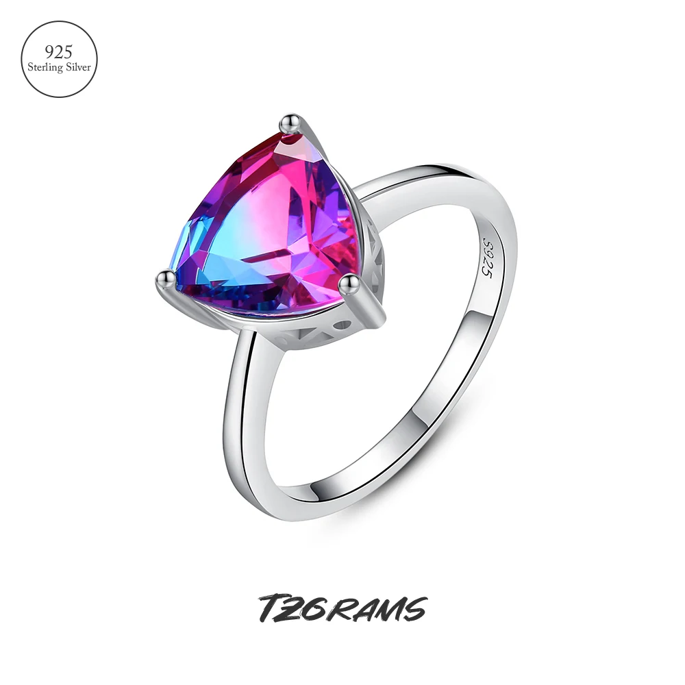 

Hot Sale 92.5 Sterling Silver Sparkling Wedding Ring With Rubellite Triangle Shape Unique Design Elegant Smooth Fine Jewellery