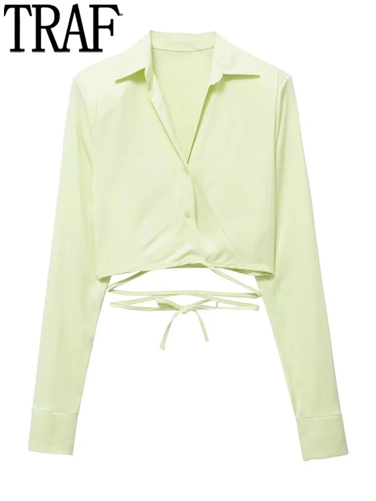 TRAF 2022 Green Crop Top Women Tied Satin Shirt Woman Long Sleeve Button Up Shirt Fashion Streetwear Cropped Elegant Blouses
TRAF 2022 Green Crop Top Women Tied Satin Shirt Woman Long Sleeve Button Up Shirt Fashion Streetwear Cropped Elegant Blouses