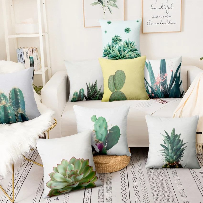 

Small Fresh Plant Printed Pillowcase Tropical Cactus Succulent Cushion Decorative Pillow Home Decor Sofa Throw Pillows 45*45cm