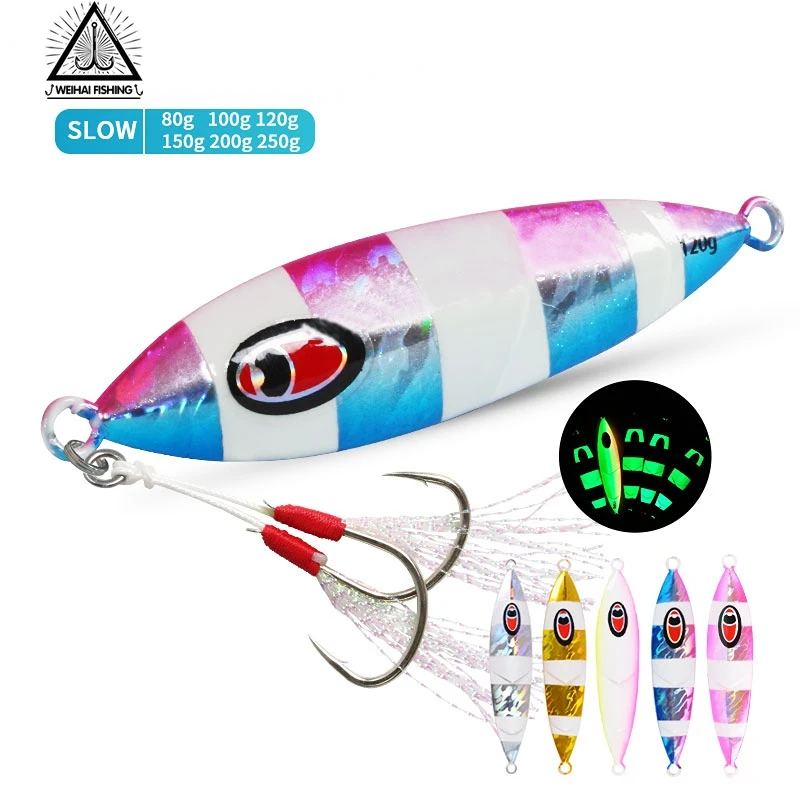WH200g 150g 120g 100g 80g Slow Fall Metal Jigs Luminous Jigging lure Hard Bait Sea Bass Glow Saltwater Fishing lure Assist Hooks
WH200g 150g 120g 100g 80g Slow Fall Metal Jigs Luminous Jigging lure Hard Bait Sea Bass Glow Saltwater Fishing lure Assist Hooks