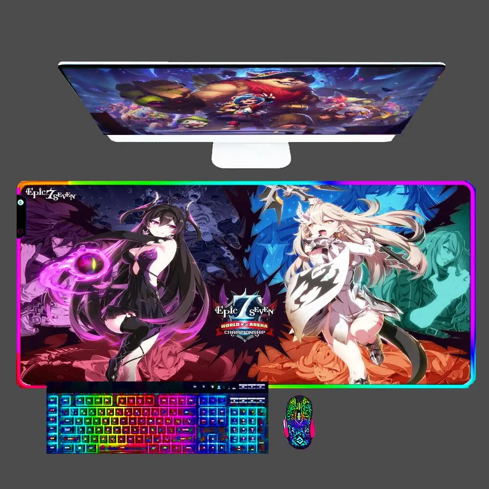 

Epic Seven RGB Mouse Pad Anime Carpe Large Mini PC Gamer Computer LED Mausepad Keyboard Gaming Accessories Desk Mat for CS/LOL