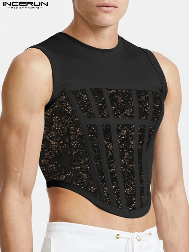 Men Tank Tops 2022 Lace Patchwork See Through O-neck Sleeveless Irregular Vests Streetwear Party Casual Crop Tops INCERUN S-5XL
Men Tank Tops 2022 Lace Patchwork See Through O-neck Sleeveless Irregular Vests Streetwear Party Casual Crop Tops INCERUN S-5XL