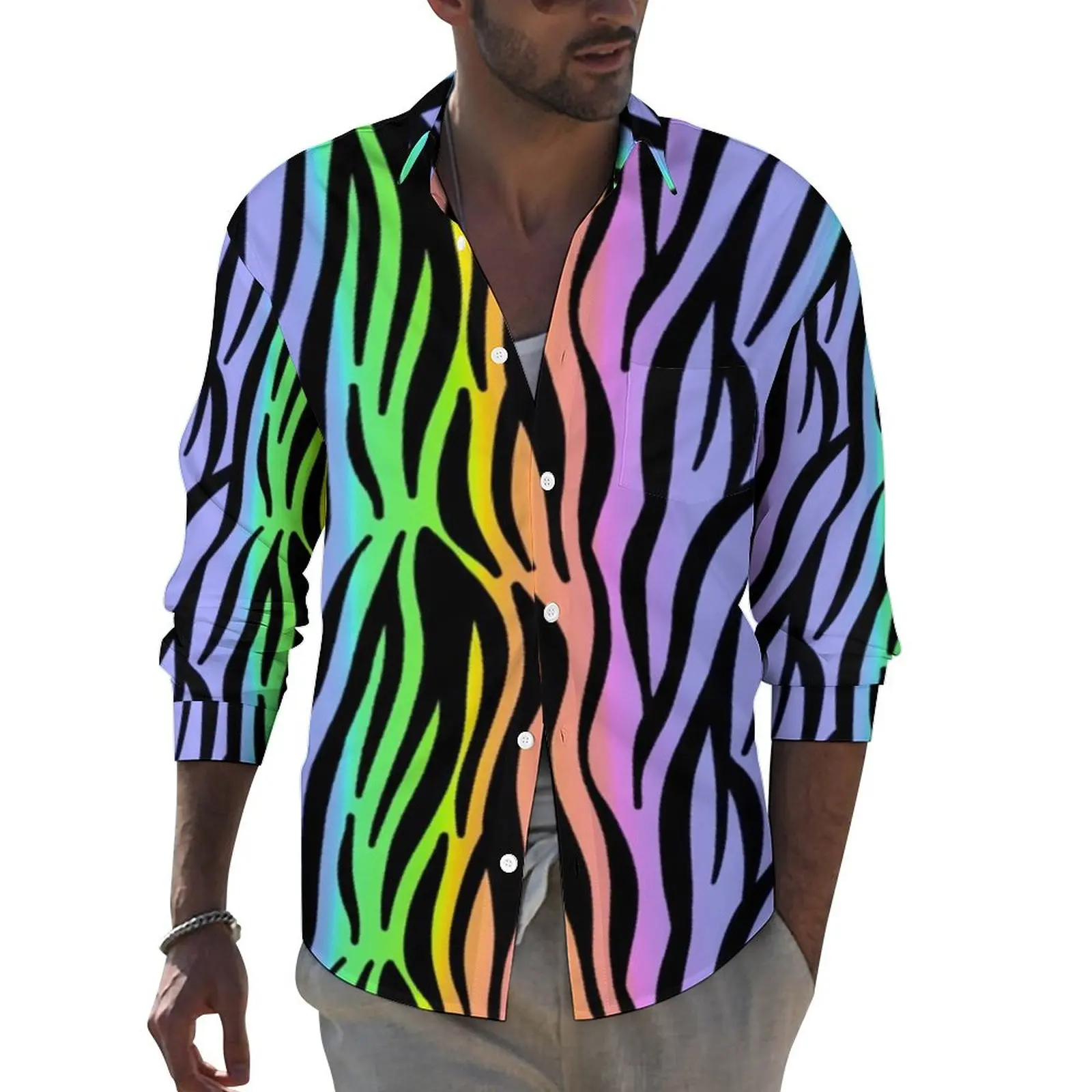 Rainbow Tiger Print Street Casual Shirt Male Colorful Stripes Shirt Spring Fashion Blouses Long Sleeve Graphic Oversized Clothes
Rainbow Tiger Print Street Casual Shirt Male Colorful Stripes Shirt Spring Fashion Blouses Long Sleeve Graphic Oversized Clothes