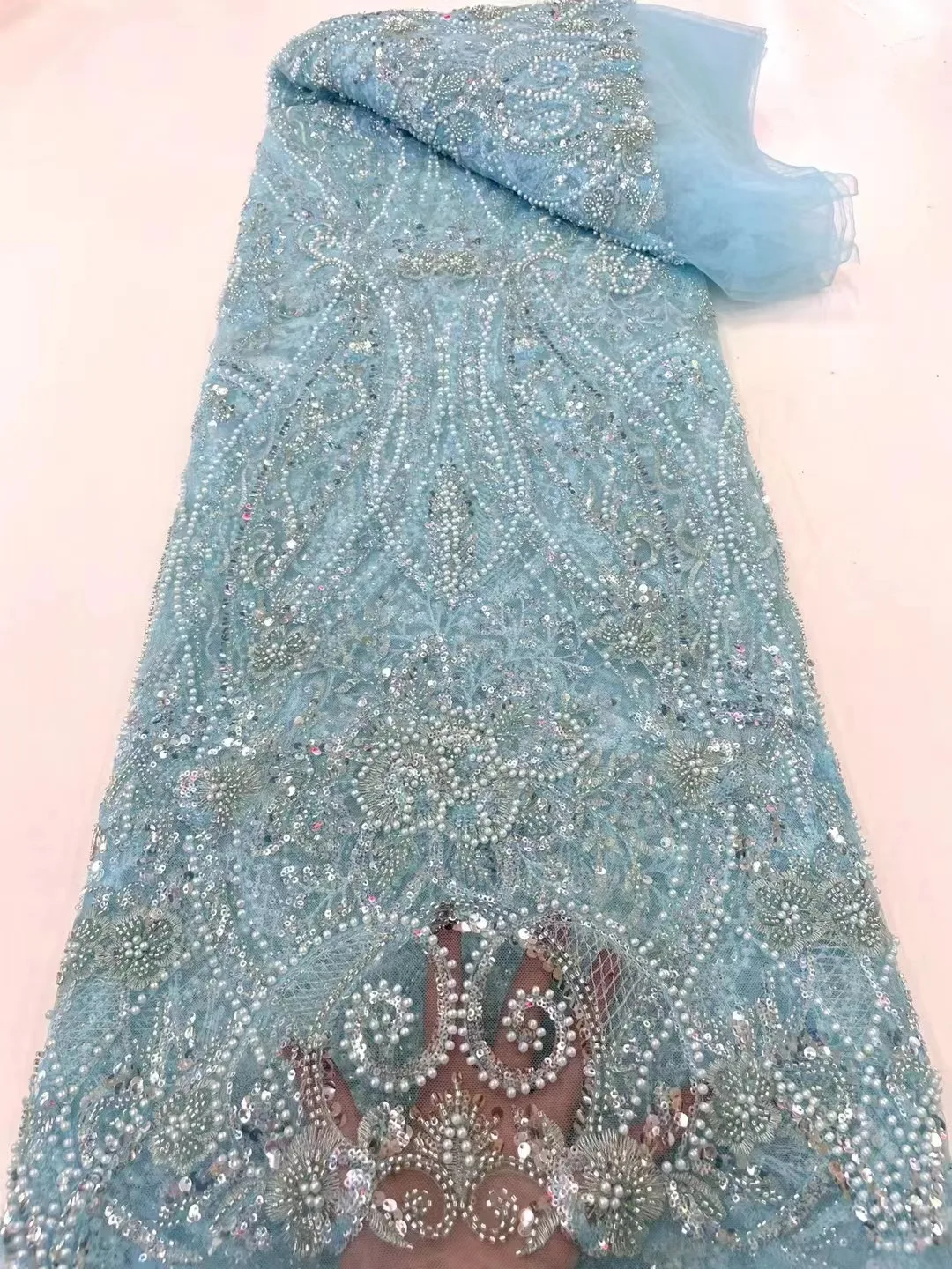 SKYBlue Latest Nigerian Sequins Beads Lace Fabric 2023 High Quality Lace Embroidery Beaded Tulle Lace Fabric African For Wedding
SKYBlue Latest Nigerian Sequins Beads Lace Fabric 2023 High Quality Lace Embroidery Beaded Tulle Lace Fabric African For Wedding