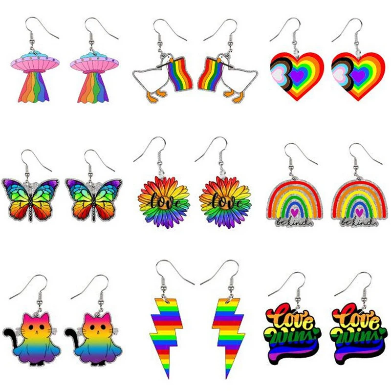 New Trendy Rainbow UFO Lightning Acrylic LGBT Earrings Cute Cartoon Colorful Sunflowers Heart Transgender Drop Earring Gift
New Trendy Rainbow UFO Lightning Acrylic LGBT Earrings Cute Cartoon Colorful Sunflowers Heart Transgender Drop Earring Gift