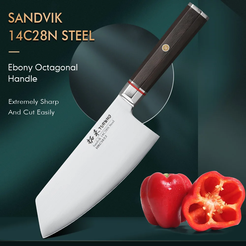 TURWHO 6.5" Sandvik 14C28N Stainless Steel Cleaver Chef Knife Cooking Meat Vegetable Knife Octagonal Ebony Handle Kitchen Knives
TURWHO 6.5" Sandvik 14C28N Stainless Steel Cleaver Chef Knife Cooking Meat Vegetable Knife Octagonal Ebony Handle Kitchen Knives