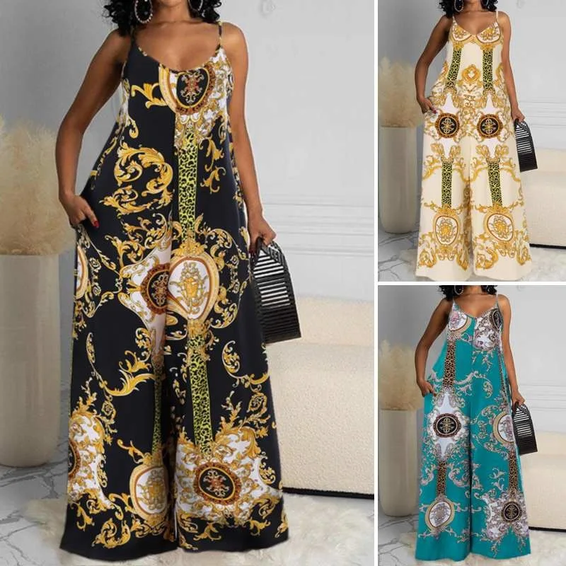 2023 spring and summer women's printed suspenders wide leg pants fashionable commuting casual high waist jumpsuit
2023 spring and summer women's printed suspenders wide leg pants fashionable commuting casual high waist jumpsuit