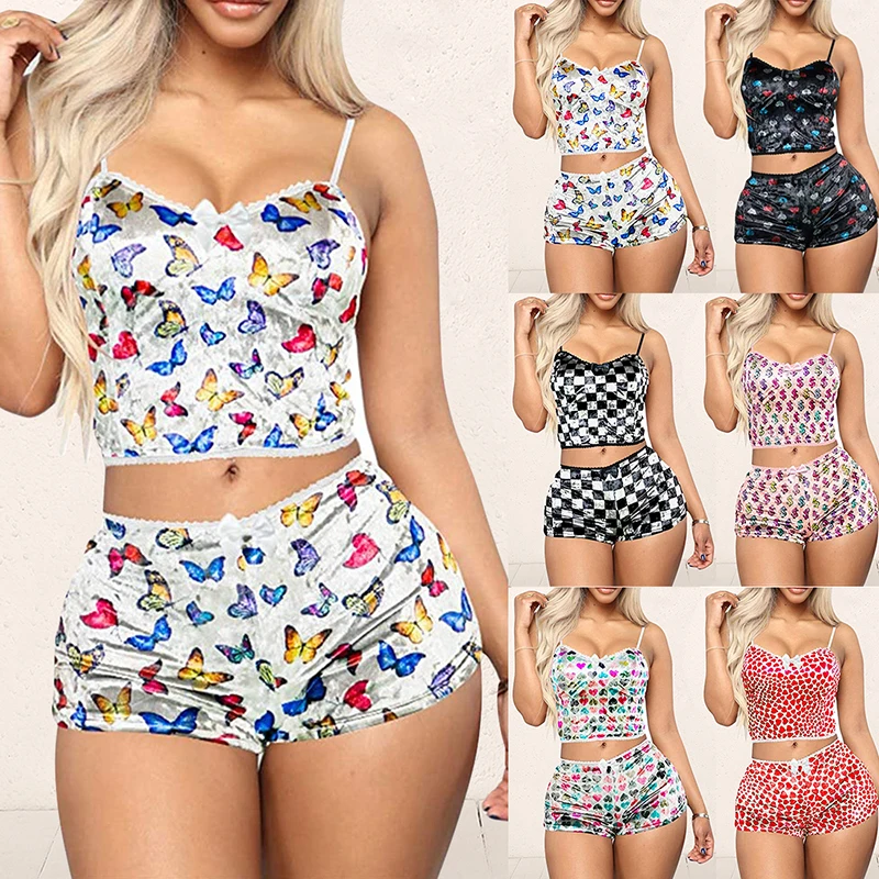 Ladies Pajama Set Cute Print Pattern Sleepwear Silk V Neck Sexy Pijama Satin Night Home Suits Wear Sleeveless Top And Shorts
Ladies Pajama Set Cute Print Pattern Sleepwear Silk V Neck Sexy Pijama Satin Night Home Suits Wear Sleeveless Top And Shorts
