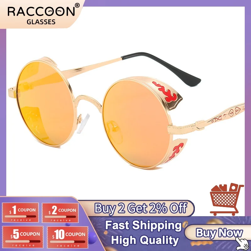 Fashion Gold Gothic Steampunk Sunglasses Women Coated Mirror Round Sun Glasses Men Flame Retro Circle Metal Eyewear Uv400 Shades
Fashion Gold Gothic Steampunk Sunglasses Women Coated Mirror Round Sun Glasses Men Flame Retro Circle Metal Eyewear Uv400 Shades