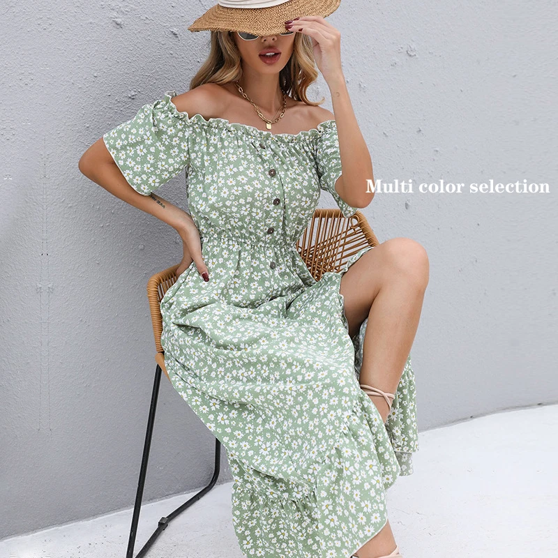 Women's casual printed front split MIDI dress fashion V-neck Ruffle A-line skirt women's Beach Party Dress
Women's casual printed front split MIDI dress fashion V-neck Ruffle A-line skirt women's Beach Party Dress