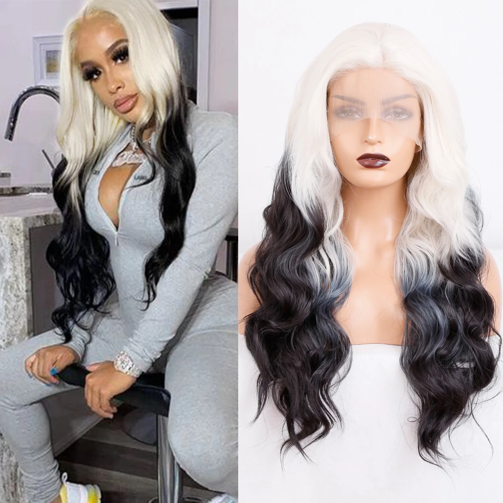 Ombre Synthetic Lace Front Wigs for Women Black/Blonde Lace Wig Long Body Wave Wig High Temperature Fiber Natural Hairline
Ombre Synthetic Lace Front Wigs for Women Black/Blonde Lace Wig Long Body Wave Wig High Temperature Fiber Natural Hairline