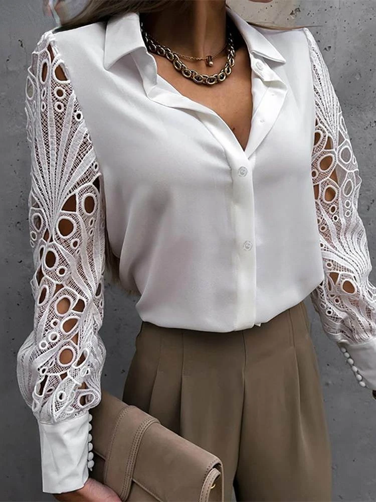 Lapel White Shirts Elegant Commuting Tops 2022 Fashion Casual Blusas Women Hollow Out Summer Lace Long Sleeve Blouses
Lapel White Shirts Elegant Commuting Tops 2022 Fashion Casual Blusas Women Hollow Out Summer Lace Long Sleeve Blouses