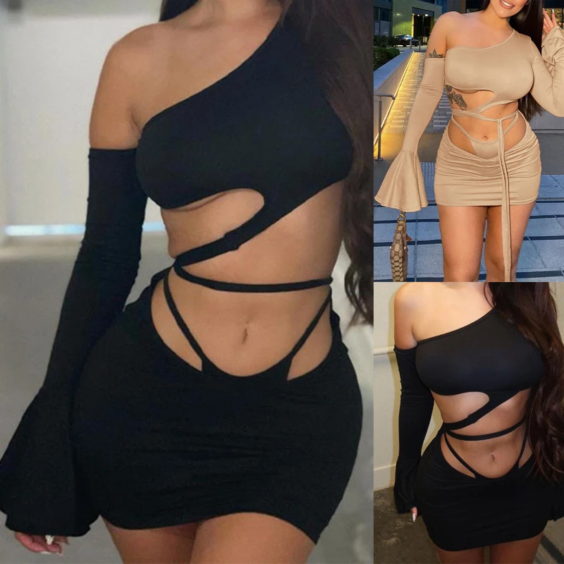 2021 Solid One-Shoulder Flare Sleeve Hollow Out Sexy Top Dress Set Slim Summer Women Fashion Streetwear Outfits Y2K
2021 Solid One-Shoulder Flare Sleeve Hollow Out Sexy Top Dress Set Slim Summer Women Fashion Streetwear Outfits Y2K