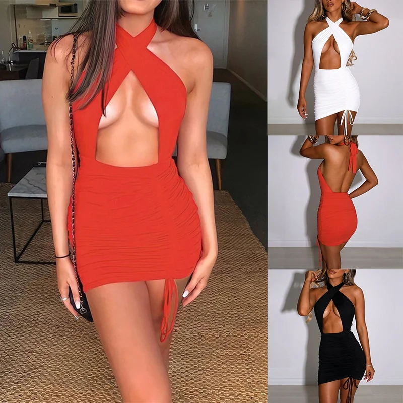 Женское облегающее мини-платье на шнуровке, с лямкой на шее
Женское облегающее мини-платье на шнуровке, с лямкой на шее
