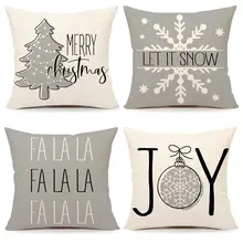 Set of 4 Farmhouse Christmas Pillow Covers Merry Christmas Tree Joy Let It Snow Winter Holiday Decor Throw Cushion Case for Home