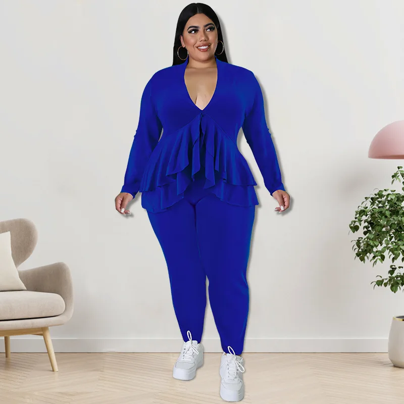 Plus Size Two Piece Set Women Tracksuit Long Sleeve Ruffles Top Pencil Pants Autumn Lady Outfits Fashion Office Lady Clothings
Plus Size Two Piece Set Women Tracksuit Long Sleeve Ruffles Top Pencil Pants Autumn Lady Outfits Fashion Office Lady Clothings