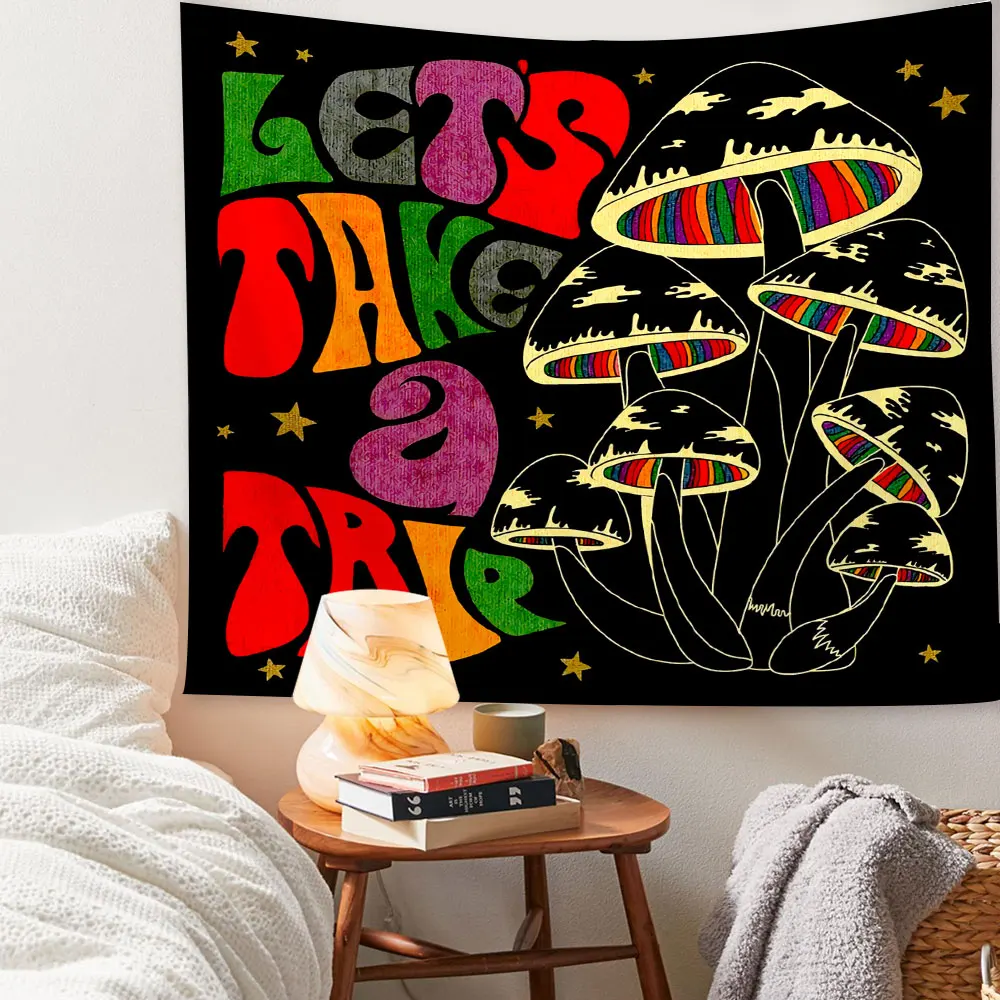 

Psychedelic Mushroom Tapestry Hippie Boho Wall Hanging Witchcraft Girl Dormitory Aesthetics Tapestries Room Home Decor Backdrop