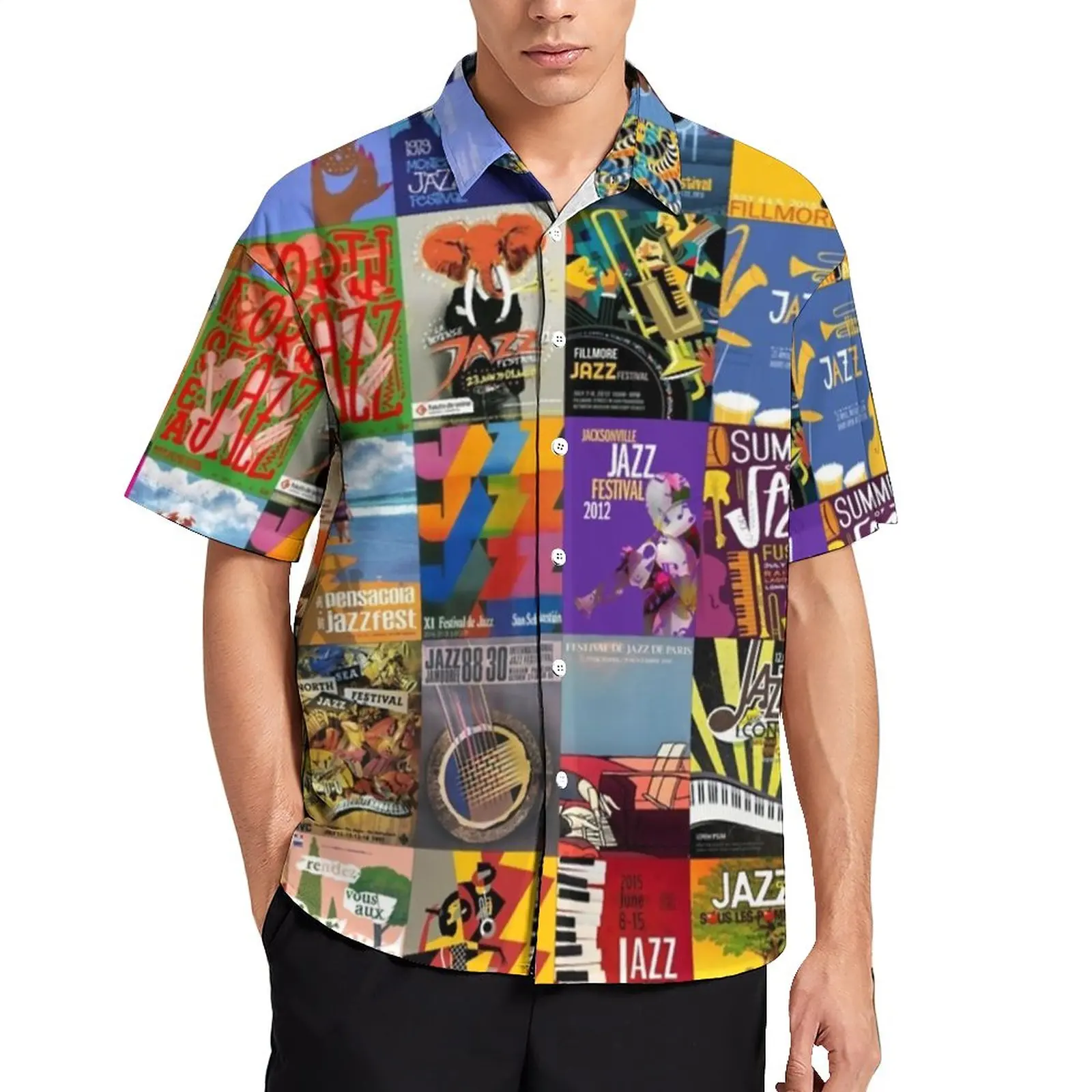 

Jazz Festivals Loose Shirt Man Beach New Orleans Music Casual Shirts Hawaiian Graphic Short Sleeve Y2K Oversize Blouses