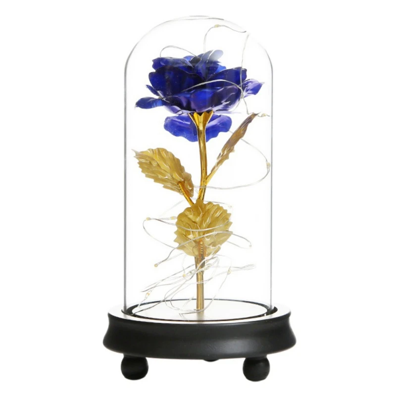 24k Gold Rose Foil Plated Flower with Lights Valentine's Day Gift Wedding Decoration Blue Rose Decor with Glass Cover
24k Gold Rose Foil Plated Flower with Lights Valentine's Day Gift Wedding Decoration Blue Rose Decor with Glass Cover