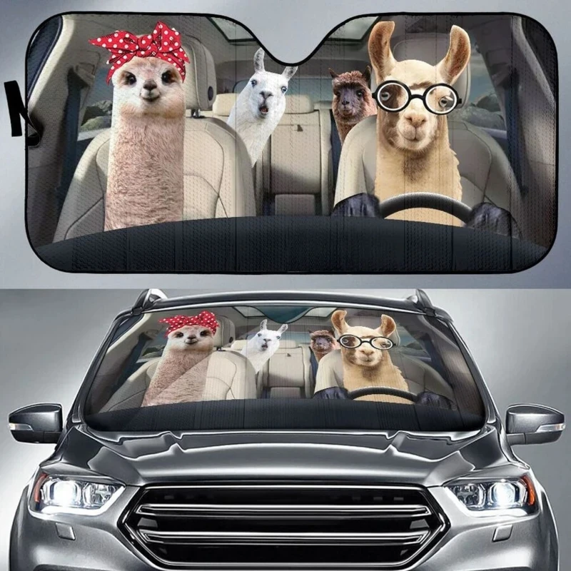 

Lovely Llama Pattern Windshield Sun Shade for Car UV and Heat Car Accessories Universal Car Windshield Covers New