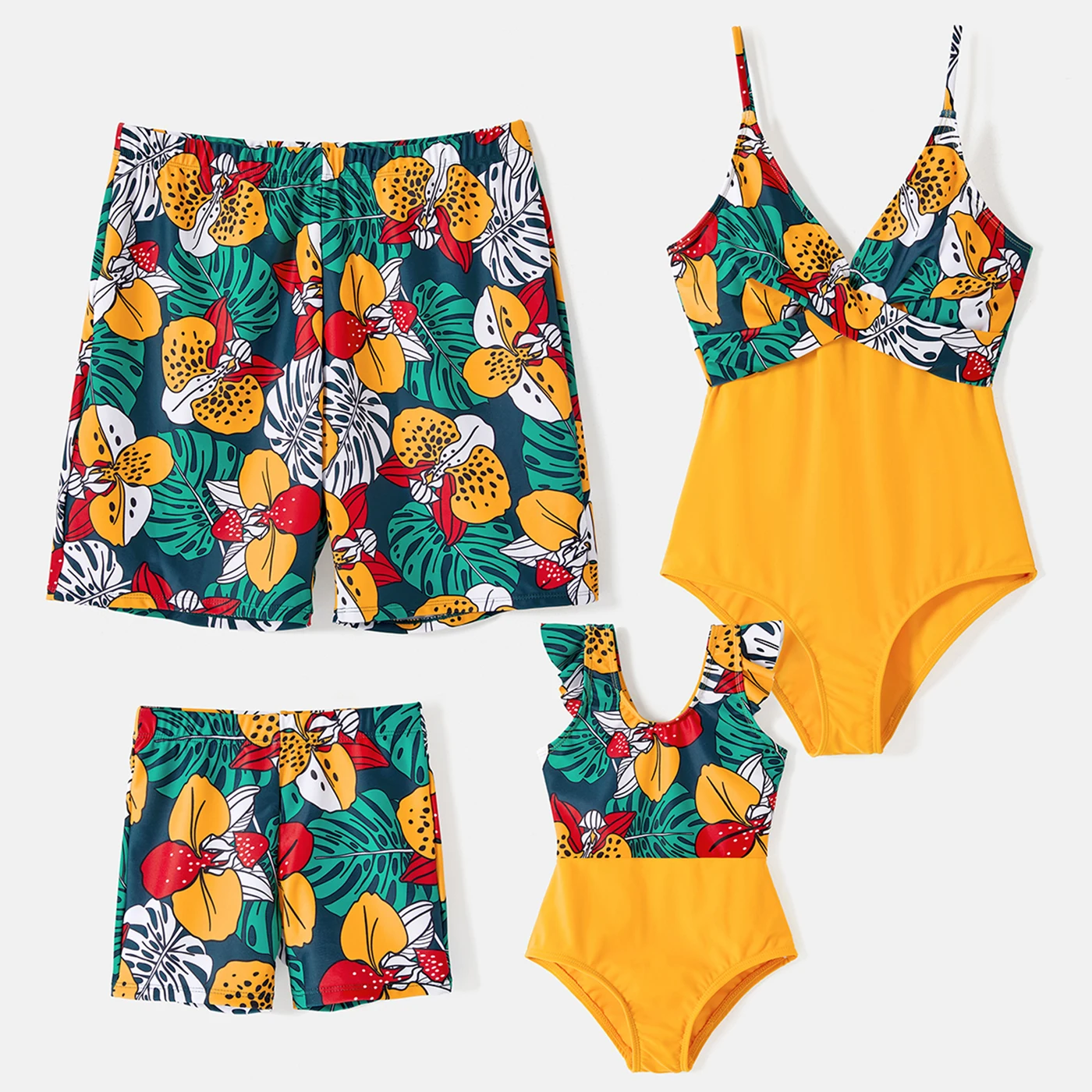 

PatPat Family Matching Allover Plant Print Spliced One-Piece Swimsuit and Swim Trunks