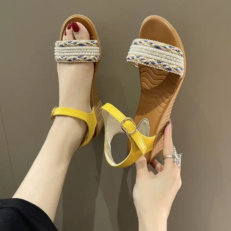 Новинка 2023, женские сандалии на танкетке из пеньки, сандалии на высоком каблуке, летняя обувь на танкетке, женская летняя обувь 
Новинка 2023, женские сандалии на танкетке из пеньки, сандалии на высоком каблуке, летняя обувь на танкетке, женская летняя обувь