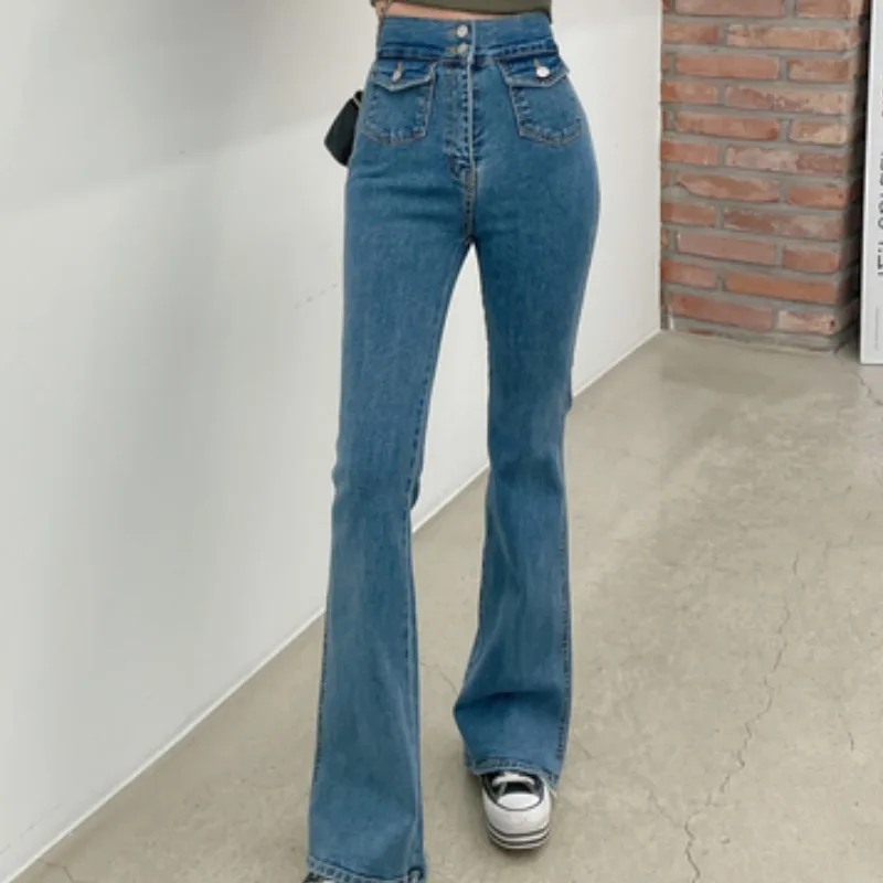Korean Chic Spring/Summer New High Waist Slim Fit Bootleg Pants Casual Trousers Design Sense Niche Jeans for Women 
Korean Chic Spring/Summer New High Waist Slim Fit Bootleg Pants Casual Trousers Design Sense Niche Jeans for Women