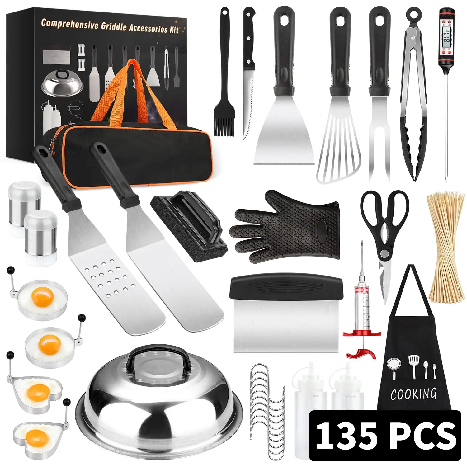 Griddle Accessories Kit, 135 Pcs Griddle Grill Tools Set Blackstone , Professional Grill BBQ Spatula Set with Basting Cover
Griddle Accessories Kit, 135 Pcs Griddle Grill Tools Set Blackstone , Professional Grill BBQ Spatula Set with Basting Cover