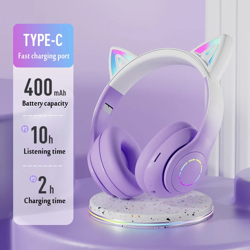 Cat Ear Headphone Bluetooth Wireless Music Headset Gradient Color LED Light With Mic Gamer Earphone Kids Lovely Christmas Gifts
Cat Ear Headphone Bluetooth Wireless Music Headset Gradient Color LED Light With Mic Gamer Earphone Kids Lovely Christmas Gifts