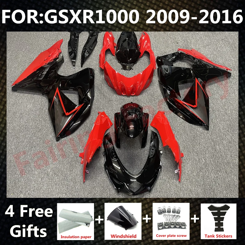 Комплект обтекателей для мотоцикла, подходит для GSXR1000 GSXR 1000 GSX-R1000 2009 2010 2011 2012 2013 2014 2015 2016 K9, комплект обтекателей красного и черного цвета
