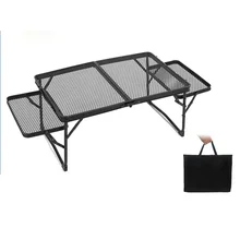 Black Folding Table Outdoor Camping Portable Ultra-Light Aluminum Alloy Binaural Iron Grid Frame Height Adjustable Coffee Table
