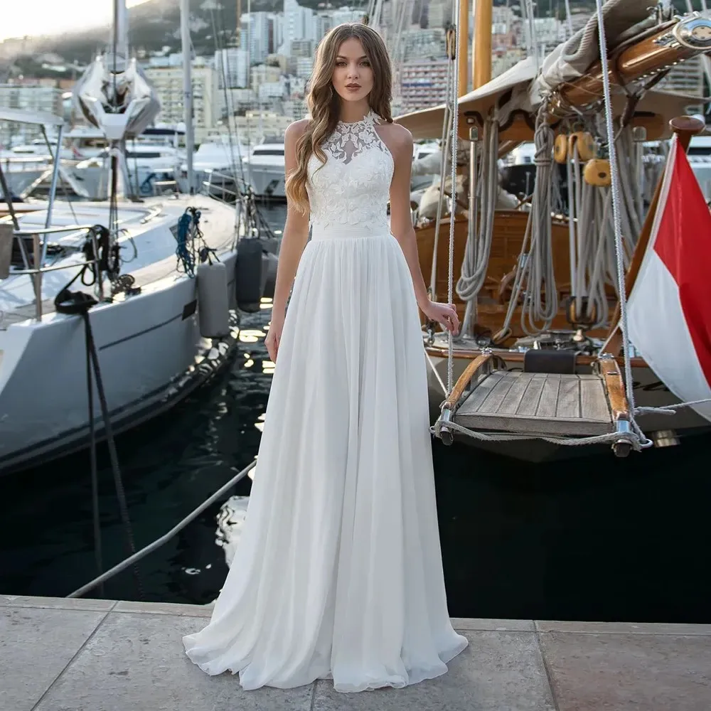 A-Line Beach Chiffon Wedding Dresses Lace Appliques Bride Gown for Woman Halter Neck Boho Princess Bridal Robe Vestido De Novia
A-Line Beach Chiffon Wedding Dresses Lace Appliques Bride Gown for Woman Halter Neck Boho Princess Bridal Robe Vestido De Novia