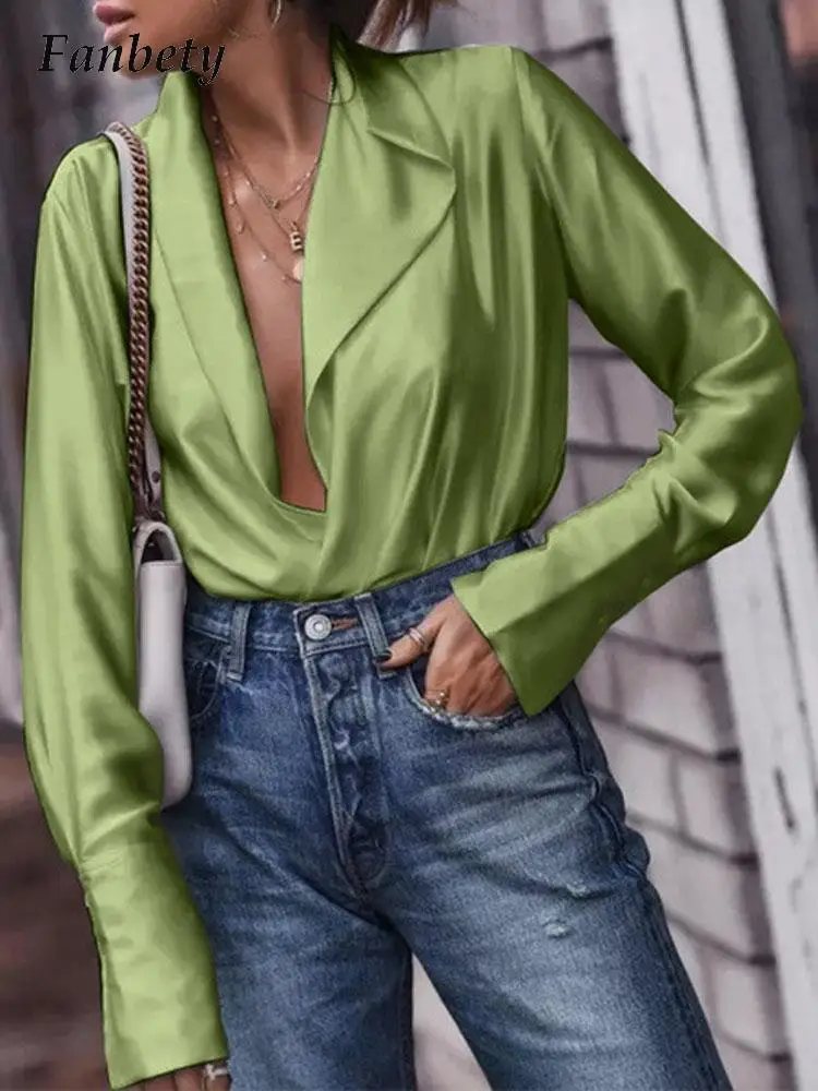 Women Elegant Solid Satin V-Neck Blouses Tops Chic Design Long Sleeve Slim Blusas Spring Fashion Commute High Street Lady Shirts
Women Elegant Solid Satin V-Neck Blouses Tops Chic Design Long Sleeve Slim Blusas Spring Fashion Commute High Street Lady Shirts