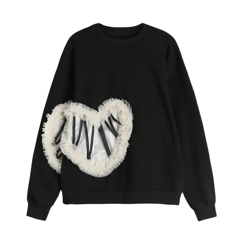 Love Mesh Lace Black Sweatshirt Women's Autumn Winter New Casual Loose Solid Color Round Neck Long Sleeve Pullover Top Female
Love Mesh Lace Black Sweatshirt Women's Autumn Winter New Casual Loose Solid Color Round Neck Long Sleeve Pullover Top Female