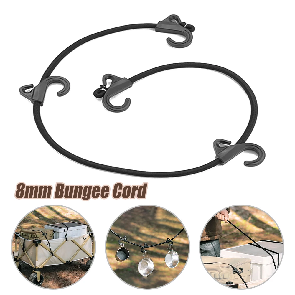 

Bungee Cord 1m/1.6m/2m with 4 Hooks Outdoor Camping Cart Straps Bungee Straps Tie-Down Luggage Clothesline Portable for Hiking