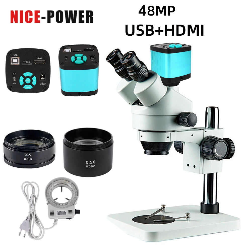 48MP 2K 4K USB HDMI Digital Video Camera 7X-45X Simul-Focal Trinocular Stereo Microscope For Phone Soldering PCB Repair Tool
48MP 2K 4K USB HDMI Digital Video Camera 7X-45X Simul-Focal Trinocular Stereo Microscope For Phone Soldering PCB Repair Tool