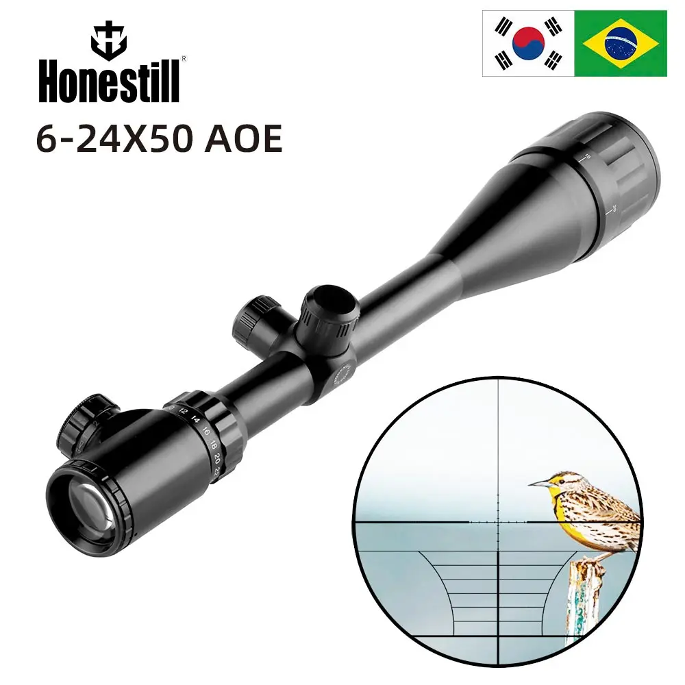 6-24x50 AOE Hunting Rifle Scope Red and Green Illuminated Gun Scope Optics with 20mm Mount
6-24x50 AOE Hunting Rifle Scope Red and Green Illuminated Gun Scope Optics with 20mm Mount