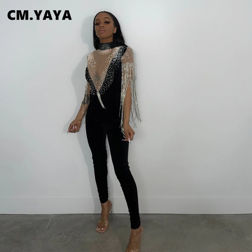 CM.YAYA Women Diamonds Hot Rhinestones Mesh See Though Patchwork Tassel Sleeve Jumpsuit for 2022 Summer Sexy Party Playsuit
CM.YAYA Women Diamonds Hot Rhinestones Mesh See Though Patchwork Tassel Sleeve Jumpsuit for 2022 Summer Sexy Party Playsuit