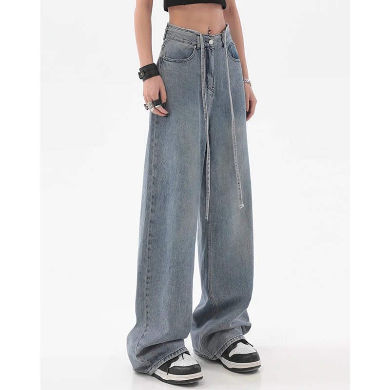 Women Bottoms Blue Jeans High Street Wide Pants Fashion Belt Baggy Retro Straight American Style High Waist Autumn New Trousers
Women Bottoms Blue Jeans High Street Wide Pants Fashion Belt Baggy Retro Straight American Style High Waist Autumn New Trousers