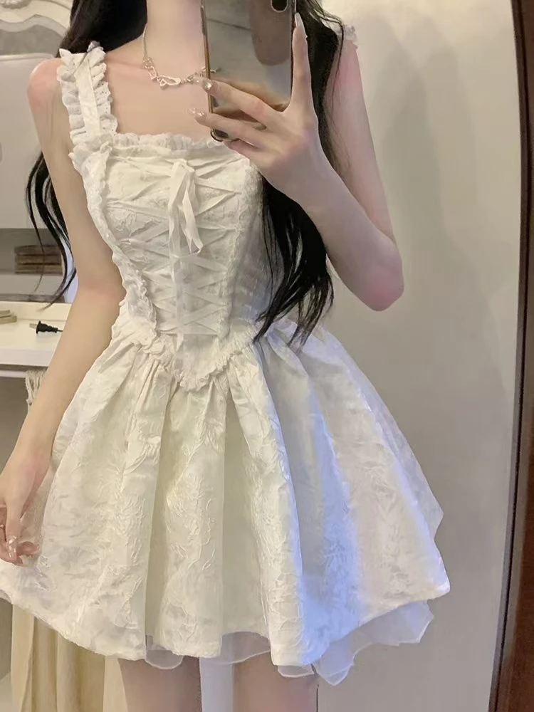 2023 Vestidos De Mujer Summer Sweet Women Dress Slim Waist Jacquard White Robe Bandage Ruffles A-line Fashion Korean Dresses
2023 Vestidos De Mujer Summer Sweet Women Dress Slim Waist Jacquard White Robe Bandage Ruffles A-line Fashion Korean Dresses