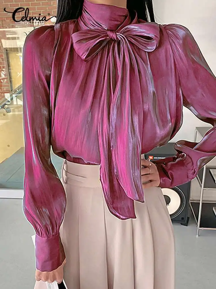 Celmia Women 2022 Summer Blusa Long Sleeve Bow Tie Collar Chemise Elegant Back Zipper Tunic Tops Shiny Party Fashion Blouses
Celmia Women 2022 Summer Blusa Long Sleeve Bow Tie Collar Chemise Elegant Back Zipper Tunic Tops Shiny Party Fashion Blouses