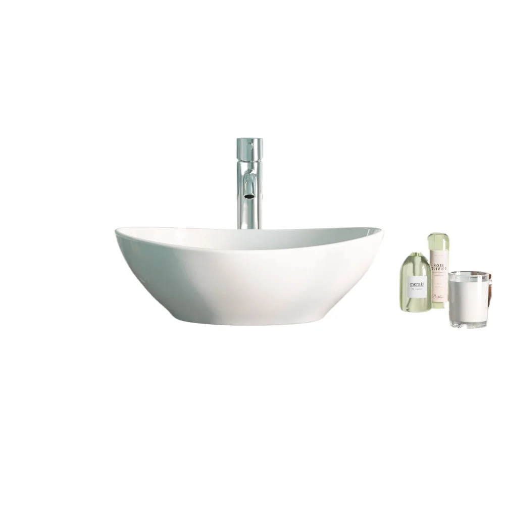 

DeerValley DV-1V051 Vessel Sink Above Counter Bathroom Vanity Basin Bowl, High-gloss Oval Ceramic in White