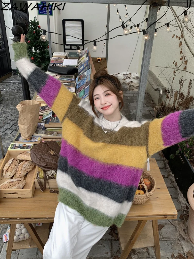 Women Striped Knitted Sweater Autumn Winter O-Neck Oversized Pullovers Preppy Style Loose Jumper Female Casual Sweaters
Women Striped Knitted Sweater Autumn Winter O-Neck Oversized Pullovers Preppy Style Loose Jumper Female Casual Sweaters