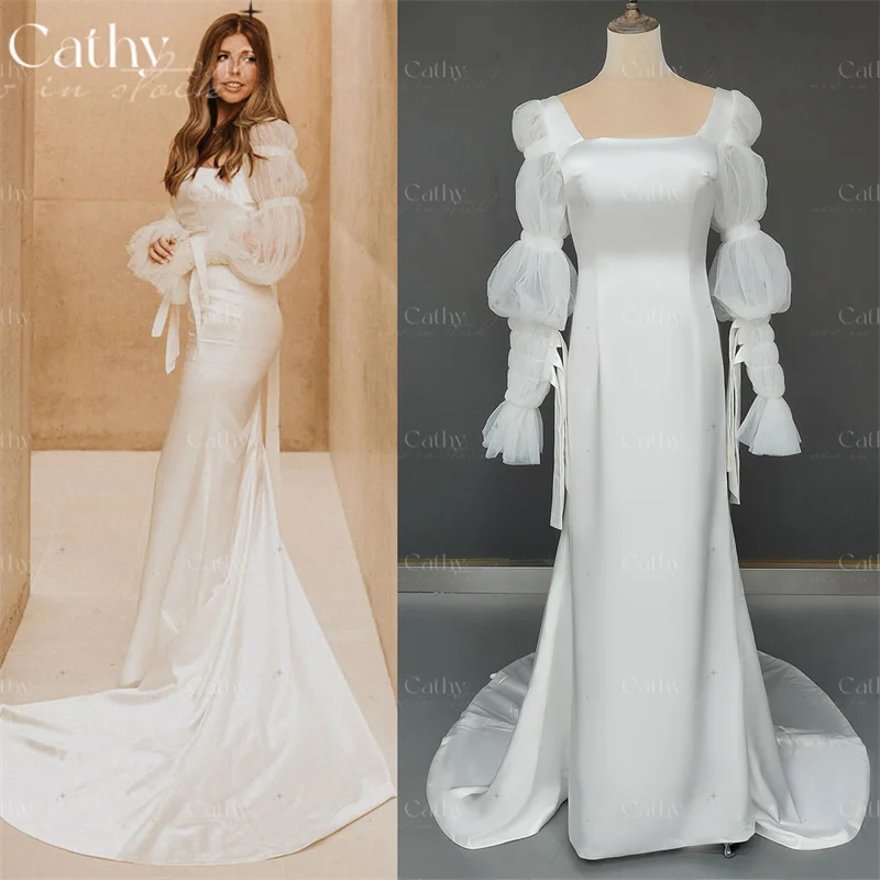 Grace Long Sleeve Mermaid Wedding Dress Simple Satin Wedding Dresses Romantic Sweep Train Satin Wedding Dress For Bride
Grace Long Sleeve Mermaid Wedding Dress Simple Satin Wedding Dresses Romantic Sweep Train Satin Wedding Dress For Bride