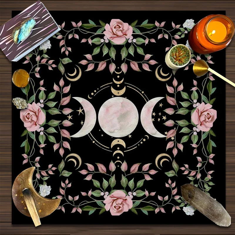 

Triple Moon Altar Cloth Alter Cloth Tarot Tablecloth flower Wicca Tarot Mat Decor for Spread Witchy Cottage Core Cottagecore