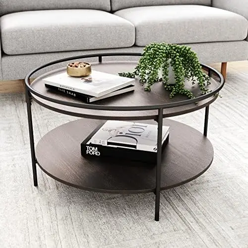 Round Coffee Tea or Cocktail with Raised Tray Top Edge Tables, 2-Tier Minimalist Style Living Room, Dark Oak/Matte Black Small c
Round Coffee Tea or Cocktail with Raised Tray Top Edge Tables, 2-Tier Minimalist Style Living Room, Dark Oak/Matte Black Small c