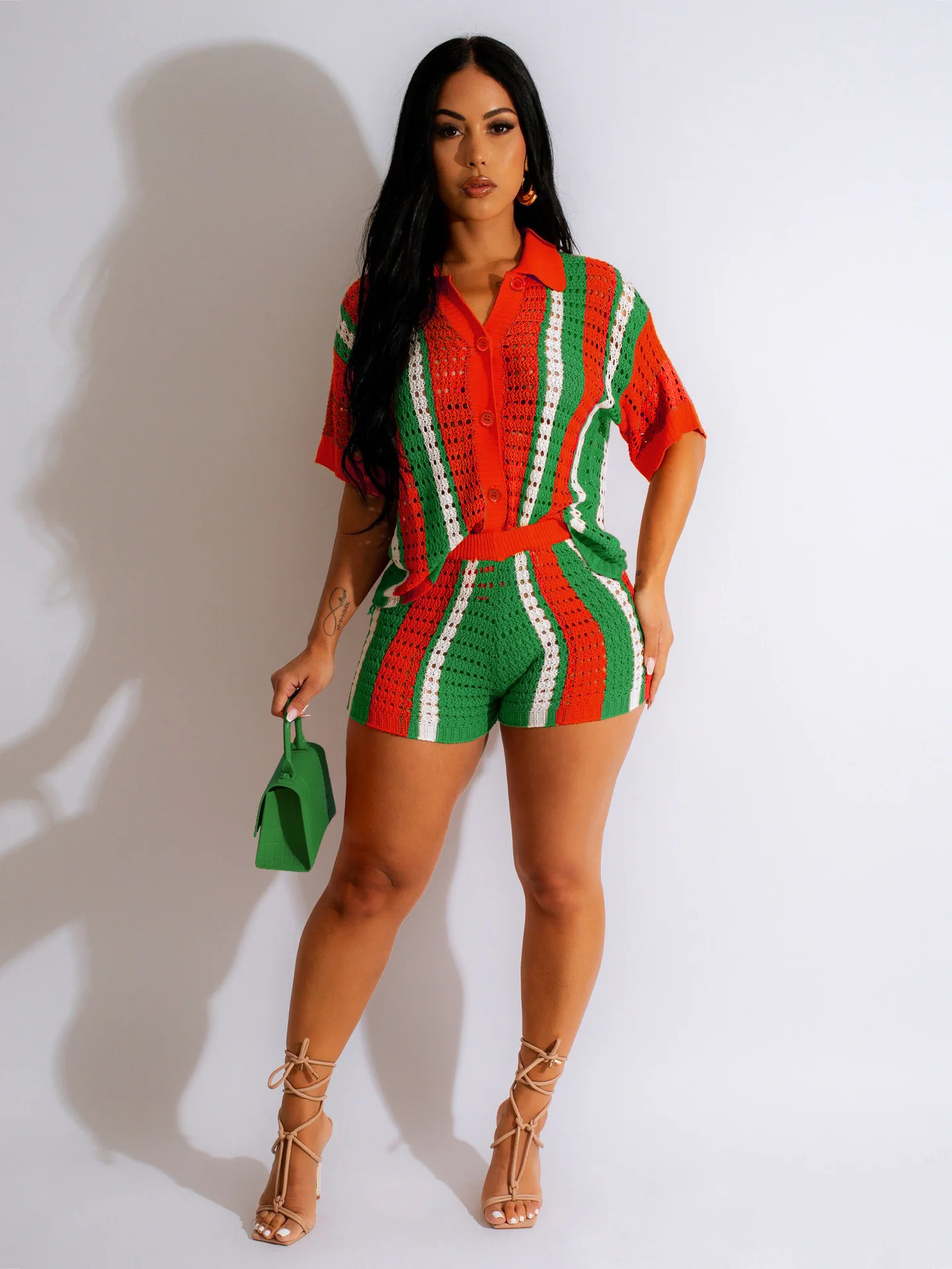 Kintting Striped Two Piece Sets Women Hollow Out Crop Top 2023 Summer Luxury Suit Female Casual Streetwear 2 Piece Short Set
Kintting Striped Two Piece Sets Women Hollow Out Crop Top 2023 Summer Luxury Suit Female Casual Streetwear 2 Piece Short Set
