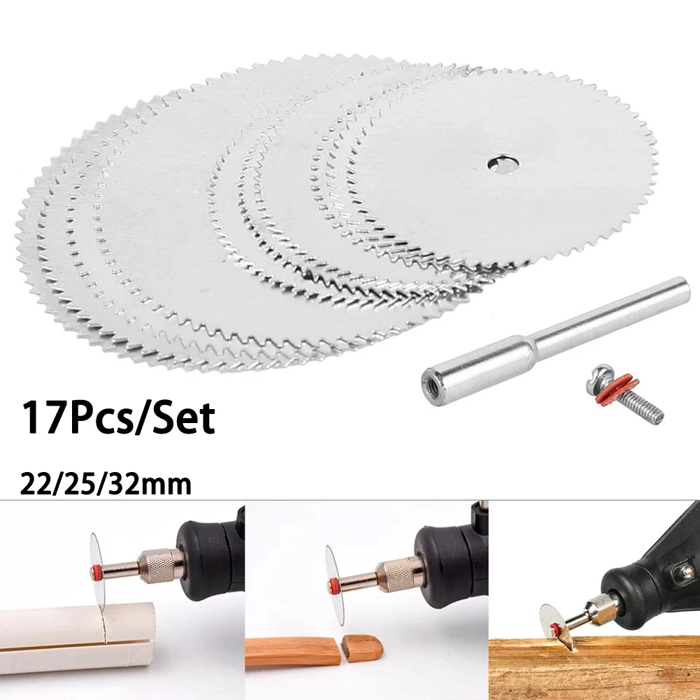 

17Pcs Set 22/25/32mm Mini Circular Saw Blades HSS Cutting Discs W/ Connecting Rod For Cutting Plastic Wood Power Tools Parts