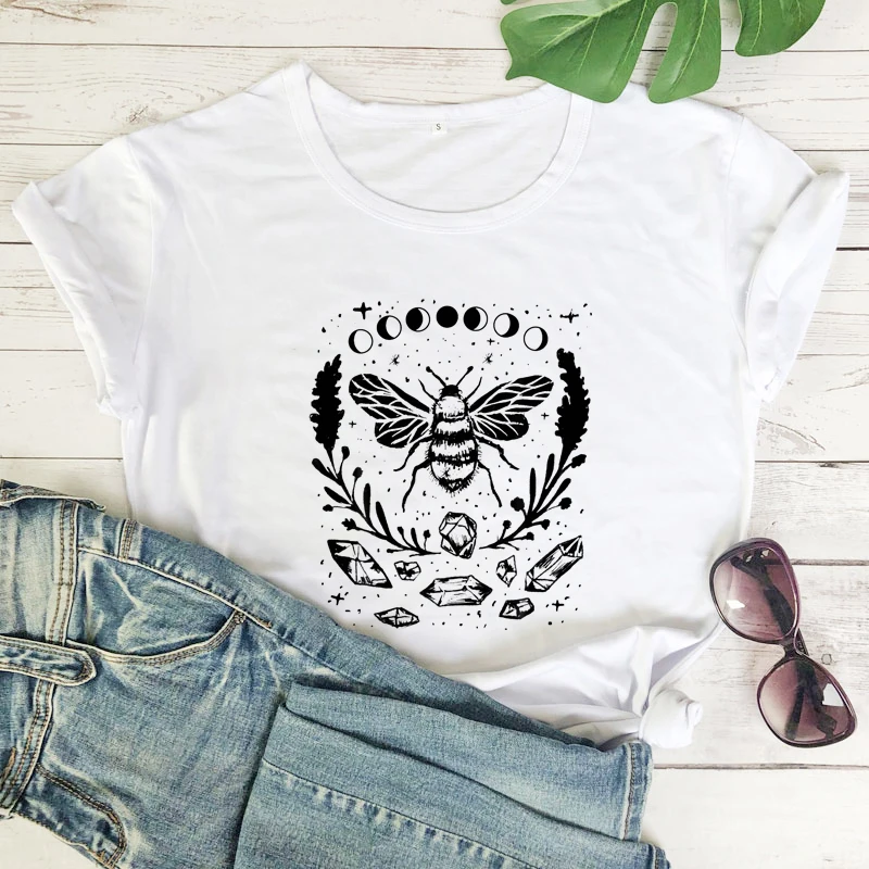 Woman Art Cotton Clothes Mystical Honey Bee Moon Nature Lover Shirt Womens Basic Regular Daily Female Soft Tops For Girls
Woman Art Cotton Clothes Mystical Honey Bee Moon Nature Lover Shirt Womens Basic Regular Daily Female Soft Tops For Girls